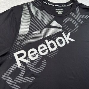 Reebok Short Sleeve Athletic Shirt Men's Black Big Front Logo Crew Neck SZ 2XL